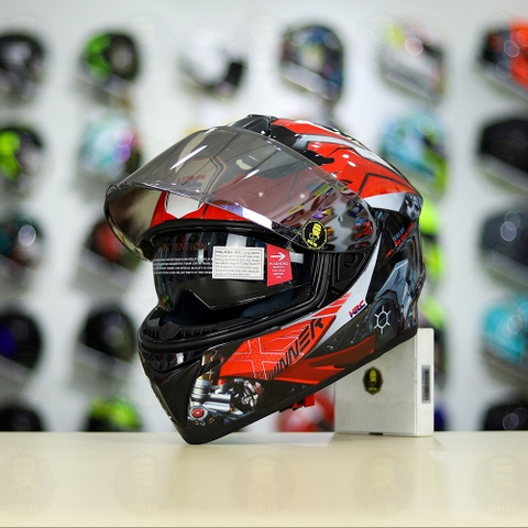 Mũ EGO E81 Đen Bóng + Dán Tem Decal Honda WINNER Xám Đỏ FREESHIP