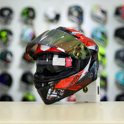 Mũ EGO E81 Đen Bóng + Dán Tem Decal Honda WINNER Xám Đỏ FREESHIP