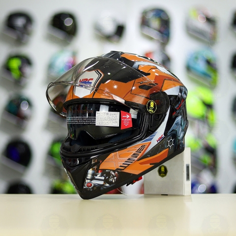 Mũ Fullface EGO E81 Đen Bóng + Dán Tem Decal Honda WINNER Xám Cam FREESHIP