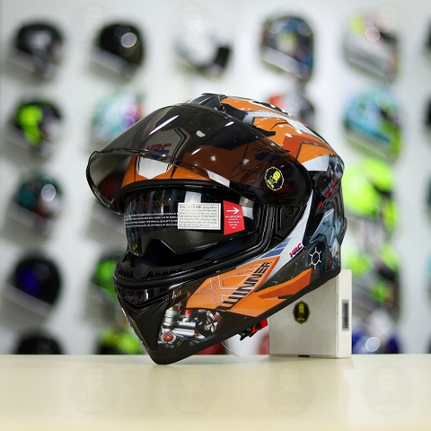 Mũ Fullface EGO E81 Đen Bóng + Dán Tem Decal Honda WINNER Xám Cam FREESHIP