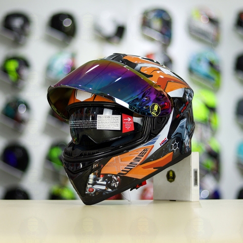 Mũ Fullface EGO E81 Đen Bóng + Dán Tem Decal Honda WINNER Xám Cam FREESHIP