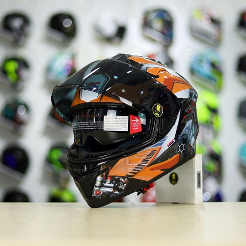 Mũ Fullface EGO E81 Đen Bóng + Dán Tem Decal Honda WINNER Xám Cam FREESHIP