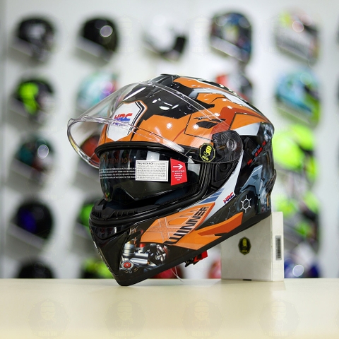 Mũ Fullface EGO E81 Đen Bóng + Dán Tem Decal Honda WINNER Xám Cam FREESHIP