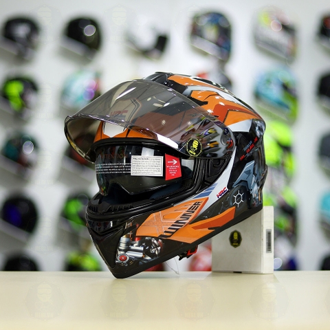 Mũ Fullface EGO E81 Đen Bóng + Dán Tem Decal Honda WINNER Xám Cam FREESHIP