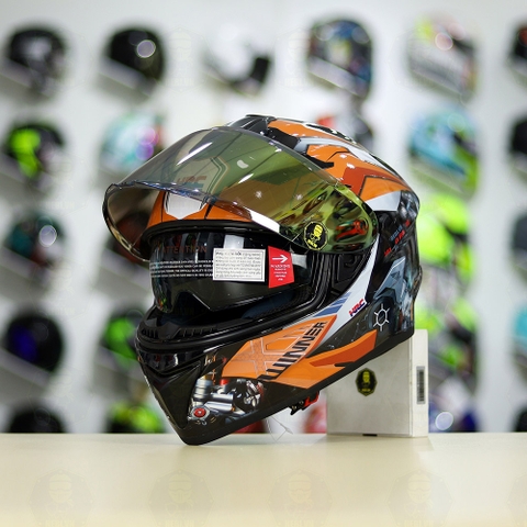 Mũ Fullface EGO E81 Đen Bóng + Dán Tem Decal Honda WINNER Xám Cam FREESHIP