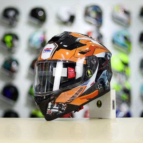 Mũ Fullface EGO E81 Đen Bóng + Dán Tem Decal Honda WINNER Xám Cam FREESHIP