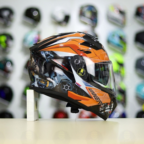 Mũ Fullface EGO E81 Đen Bóng + Dán Tem Decal Honda WINNER Xám Cam FREESHIP