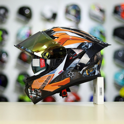 Mũ Fullface EGO E81 Đen Bóng + Tem Decal Honda WINNER Xám Cam FREESHIP