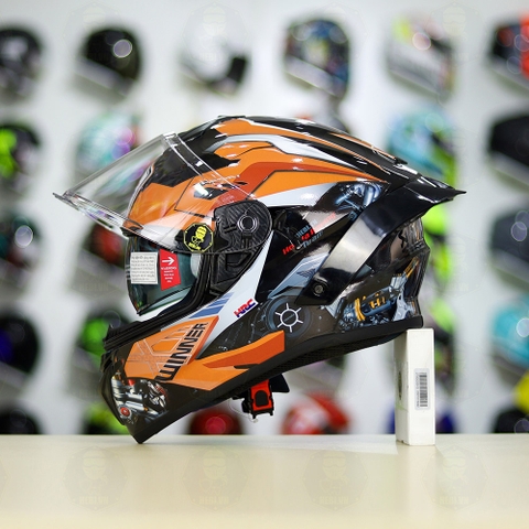 Mũ Fullface EGO E81 Đen Bóng + Tem Decal Honda WINNER Xám Cam FREESHIP