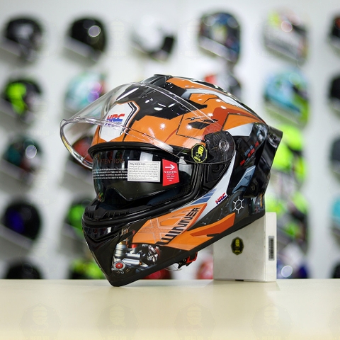 Mũ Fullface EGO E81 Đen Bóng + Tem Decal Honda WINNER Xám Cam FREESHIP