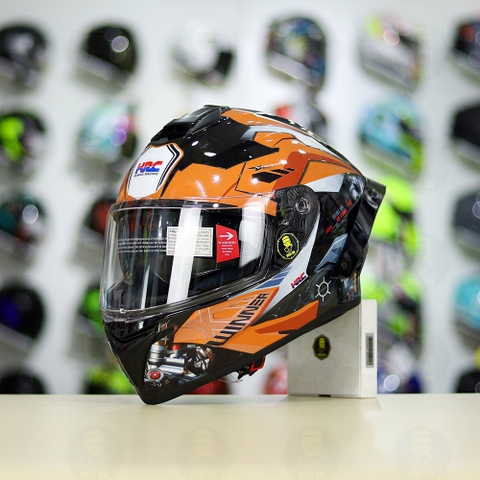 Mũ Fullface EGO E81 Đen Bóng + Tem Decal Honda WINNER Xám Cam FREESHIP