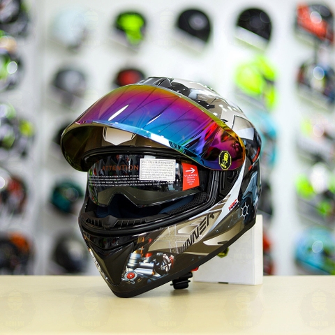 Mũ EGO E81 Đen Bóng + Dán Tem Decal Winner X Xám FREESHIP