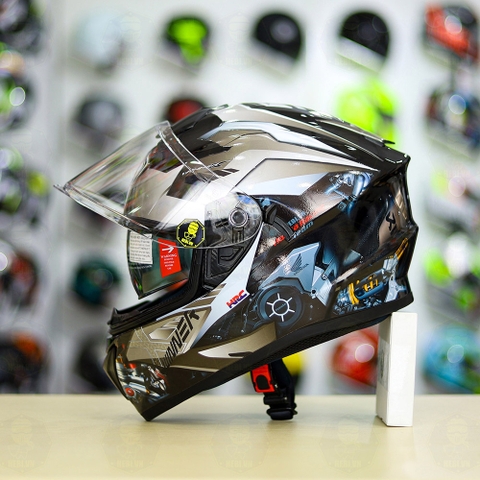 Mũ EGO E81 Đen Bóng + Dán Tem Decal Winner X Xám FREESHIP