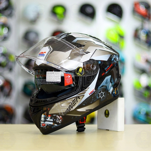 Mũ EGO E81 Đen Bóng + Dán Tem Decal Winner X Xám FREESHIP