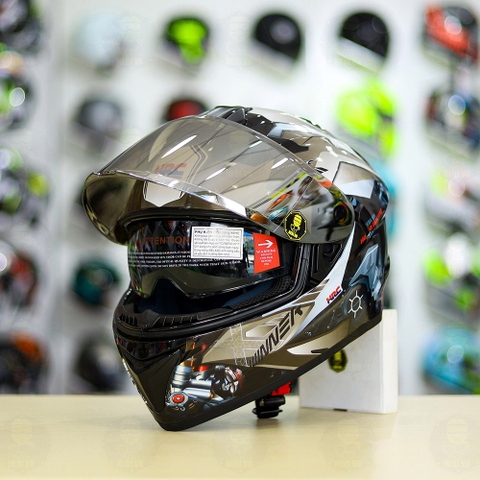 Mũ EGO E81 Đen Bóng + Dán Tem Decal Winner X Xám FREESHIP