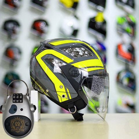 Combo Mũ 3/4 ZEUS 205 Camo Vàng Bóng Độ Khóa Chống Trộm