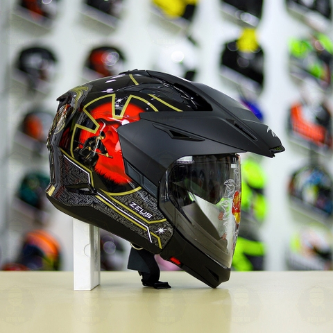 Full Bộ Mũ Zeus 613b + Mái Che + Hàm Samurai Đen Đỏ Bóng FREESHIP