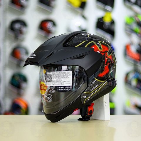 Full Bộ Mũ Zeus 613b + Mái Che + Hàm Samurai Đen Đỏ Bóng FREESHIP