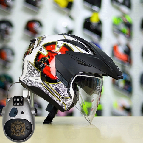 Combo Mũ 3/4 ZEUS 613b Samurai Trắng Độ Khóa Chống Trộm