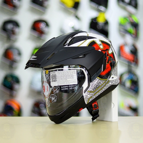 Full Bộ Mũ Zeus 613b + Mái Che + Hàm Samurai Trắng Đỏ Bóng FREESHIP