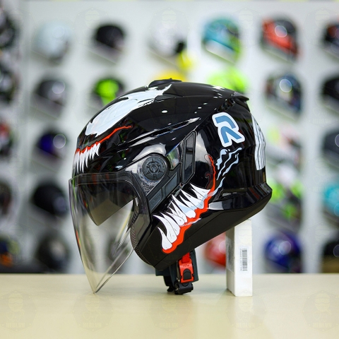 Mũ 3/4 Zeus 613B Đen Bóng + Dán Tem Decal Venom V2 FREESHIP