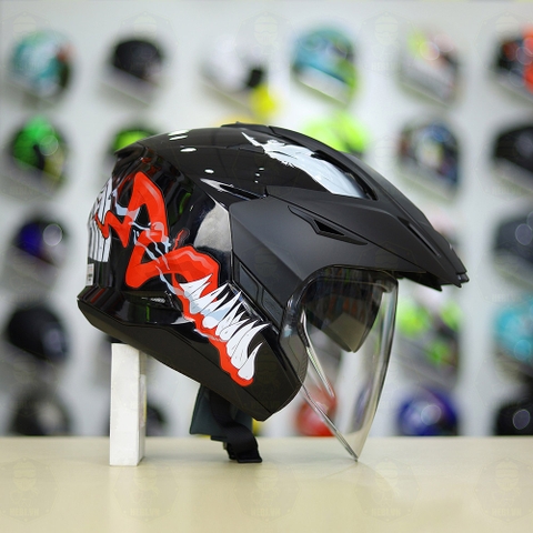Mũ 3/4 Zeus 613B Đen Bóng + Dán Tem Decal Venom V2 FREESHIP