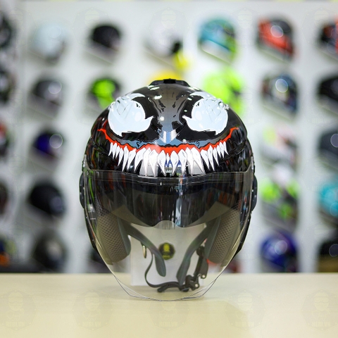 Mũ 3/4 Zeus 613B Đen Bóng + Dán Tem Decal Venom V2 FREESHIP