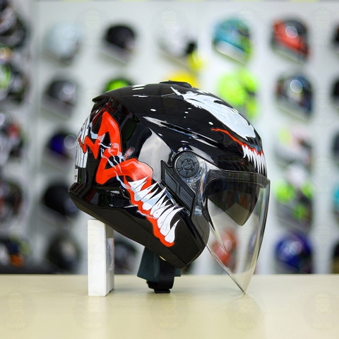 Mũ 3/4 Zeus 613B Đen Bóng + Dán Tem Decal Venom V2 FREESHIP