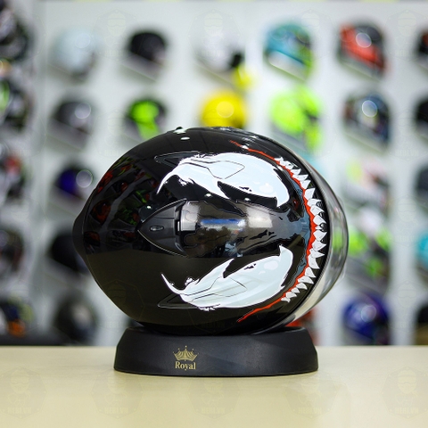 Mũ 3/4 Zeus 613B Đen Bóng + Dán Tem Decal Venom V2 FREESHIP