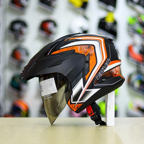 Combo Mũ 3/4 ZEUS 613b Trắng Cam Đen Nhám Độ Khóa Chống Trộm