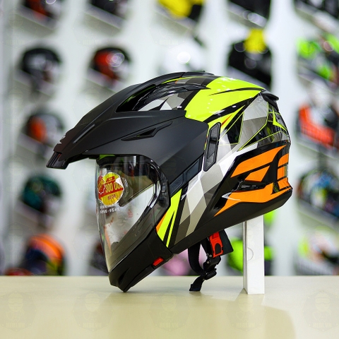 Full Bộ Mũ Zeus 613b + Mái Che + Hàm Xám Vàng Cam Bóng FREESHIP