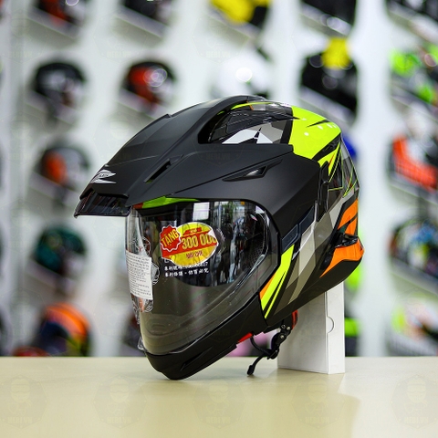 Full Bộ Mũ Zeus 613b + Mái Che + Hàm Xám Vàng Cam Bóng FREESHIP