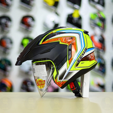 Combo Mũ 3/4 ZEUS 613b Vàng Cam Xanh Độ Khóa Chống Trộm