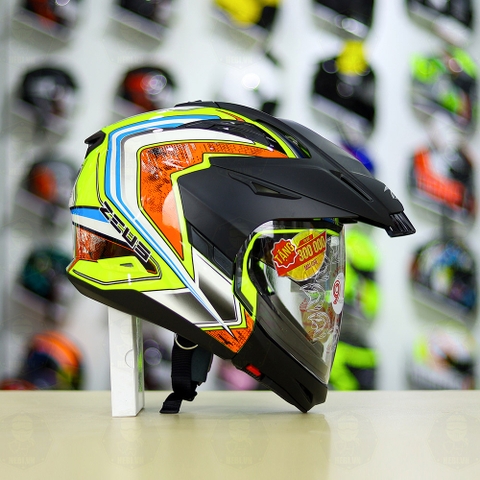 Full Bộ Mũ Zeus 613b + Mái Che + Hàm Vàng Neon Cam Xanh Bóng FREESHIP