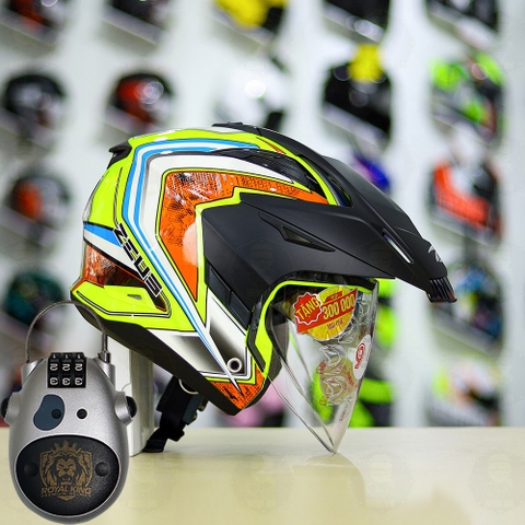 Combo Mũ 3/4 ZEUS 613b Vàng Cam Xanh Độ Khóa Chống Trộm