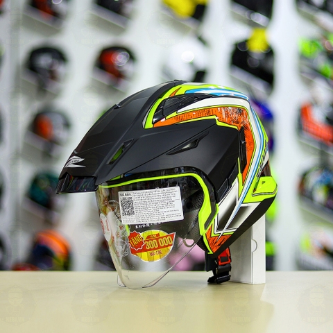 Combo Mũ 3/4 ZEUS 613b Vàng Cam Xanh Độ Khóa Chống Trộm