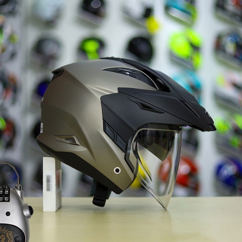 Combo Mũ 3/4 ZEUS 613b Xám Nhám Độ Khóa Chống Trộm