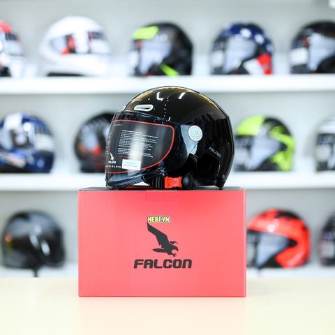 Nón 1/2 Falcon F18 KID Đen Bóng size S FREESHIP