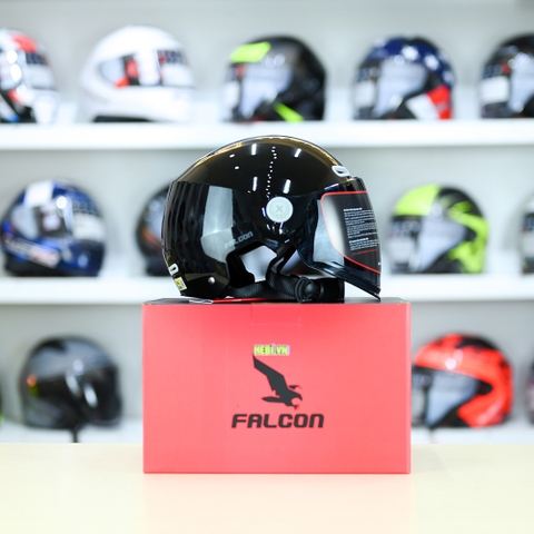 Nón 1/2 Falcon F18 KID Đen Bóng size S FREESHIP