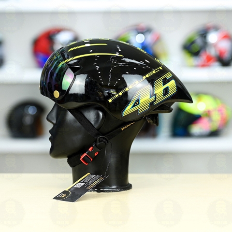 Nón Thể Thao Royal MD16 Freesize FREESHIP  Đen Bóng - Dán Tem Decal AGV Project 46 Vàng