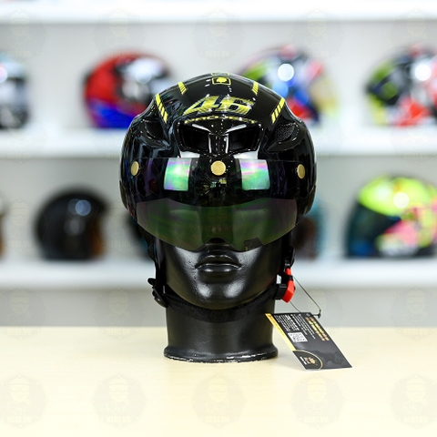 Nón Thể Thao Royal MD16 Freesize FREESHIP  Đen Bóng - Dán Tem Decal AGV Project 46 Vàng