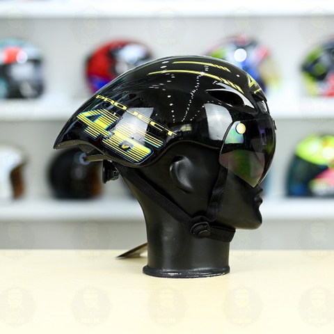 Nón Thể Thao Royal MD16 Freesize FREESHIP  Đen Bóng - Dán Tem Decal AGV Project 46 Vàng