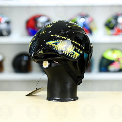 Nón Thể Thao Royal MD16 Freesize FREESHIP  Đen Bóng - Dán Tem Decal AGV Project 46 Vàng