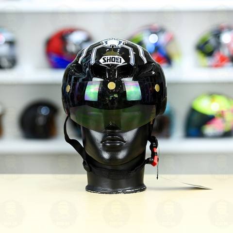 Nón Thể Thao Royal MD16 Freesize Đen Bóng - Dán Tem Decal Shoei M93 V2 Trắng Bạc FREESHIP