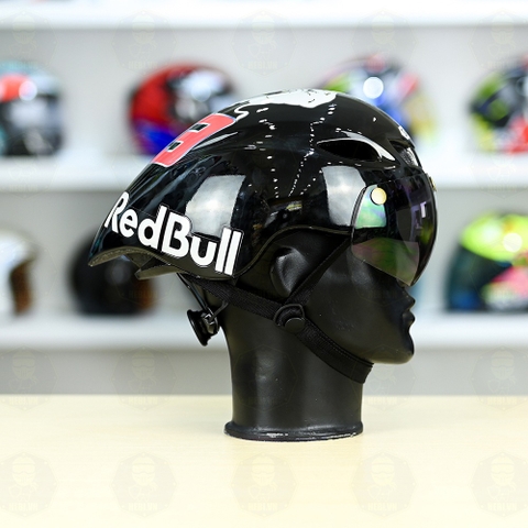 Nón Thể Thao Royal MD16 Freesize FREESHIP  Đen Bóng - Dán Tem Decal Red Bull