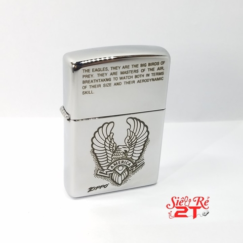 Zippo Mỹ 2019 Chrome bóng khắc chủ đề chim đại bàng biểu tượng nước Mỹ - New fullbox