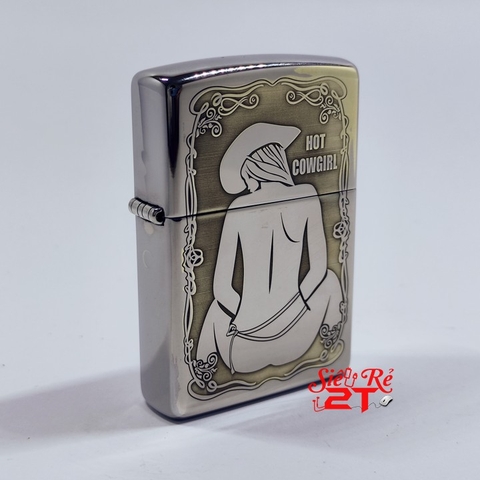 Zippo 250 HP Chrome Khắc Sâu Ánh Thau CowGirl - Hàng Chính Hãng