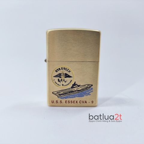 Zippo 204B Brush Brass Khắc Đổ Sơn Tàu Chiến U.S.S. ESSEX CVA - 9