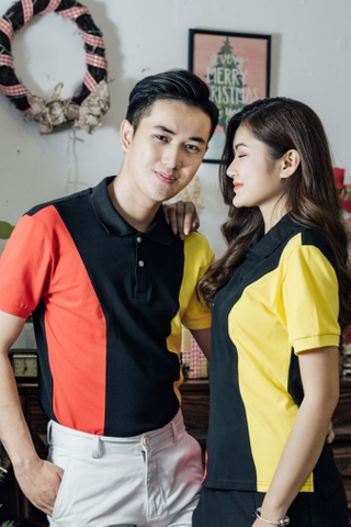 Couple Black Mix Red Yellow Strong Shoulder Premium Polo