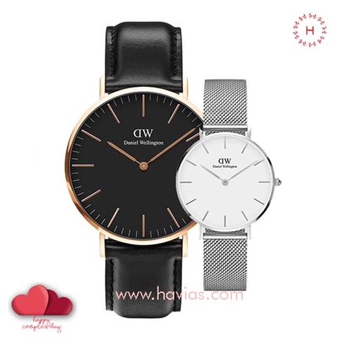 Daniel Wellington Classic Black Sheffield vs Petite Sterling White Couple 40mm/32mm